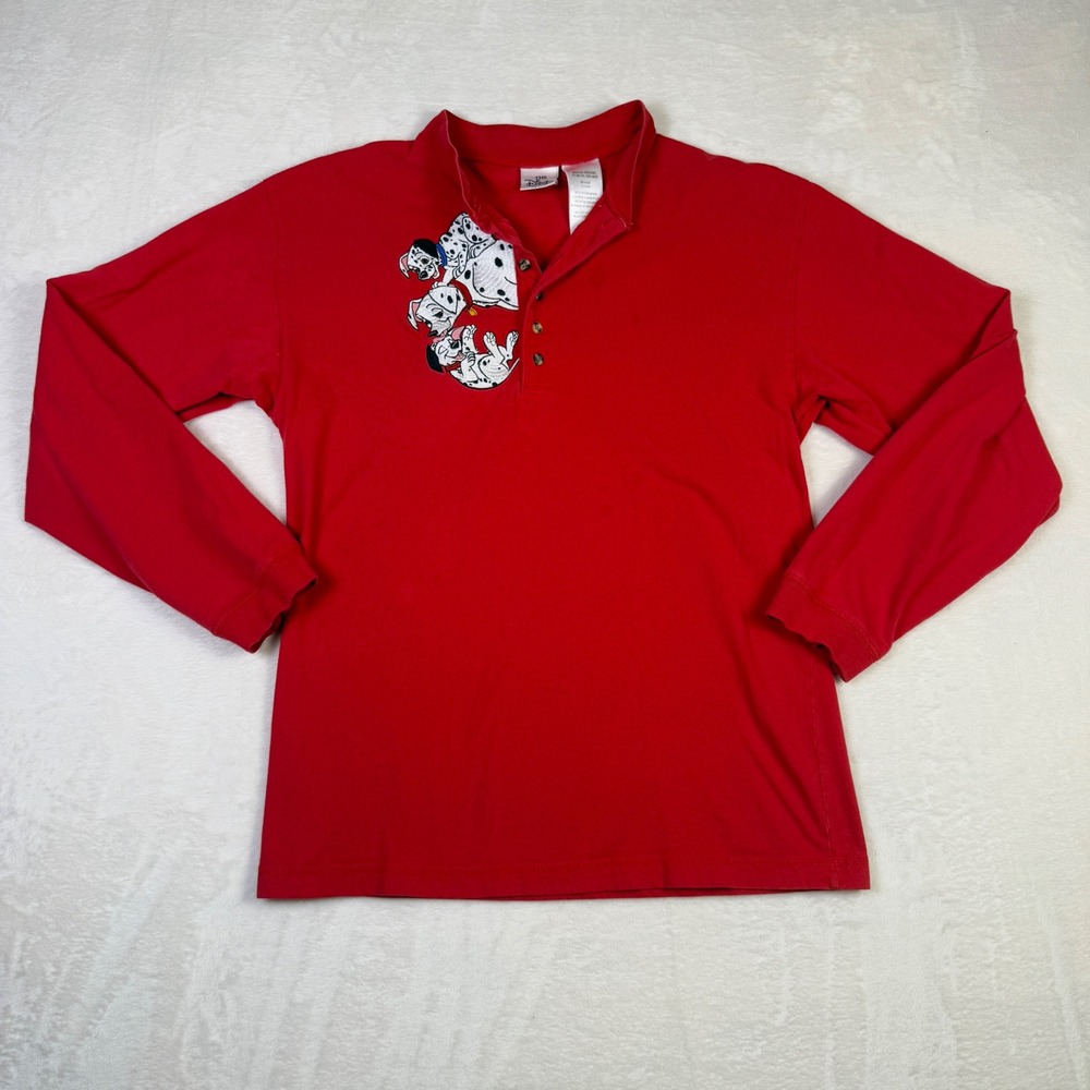 Vintage Disney Store 101 Dalmatians Medium Sleeve Henley Red‎ Women's Kidcore